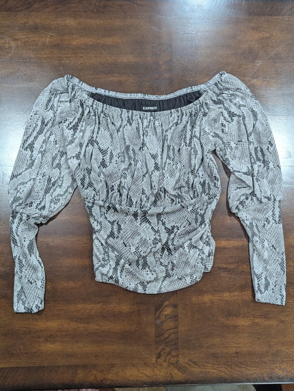 Express Women's Gray Snake-Print Off-Shoulder Blouse